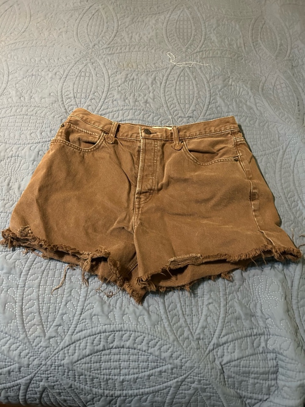 FREE PEOPLE We The Free Makai Ripped Cutoff Chocolate Denim Shorts size 31